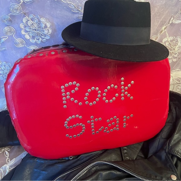 Red ‘Rock Star’ Studded Suitcase with Latch Lock - Picture 9 of 13